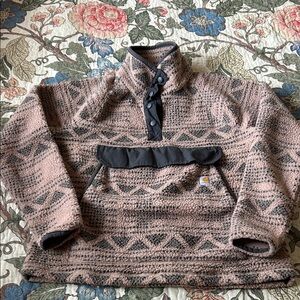 Carhartt Tan and Gray Patterned Button-Front Fleece Pullover